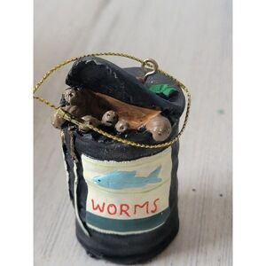 Fishing bait can worms mistletoe Fisher ornament Xmas decor